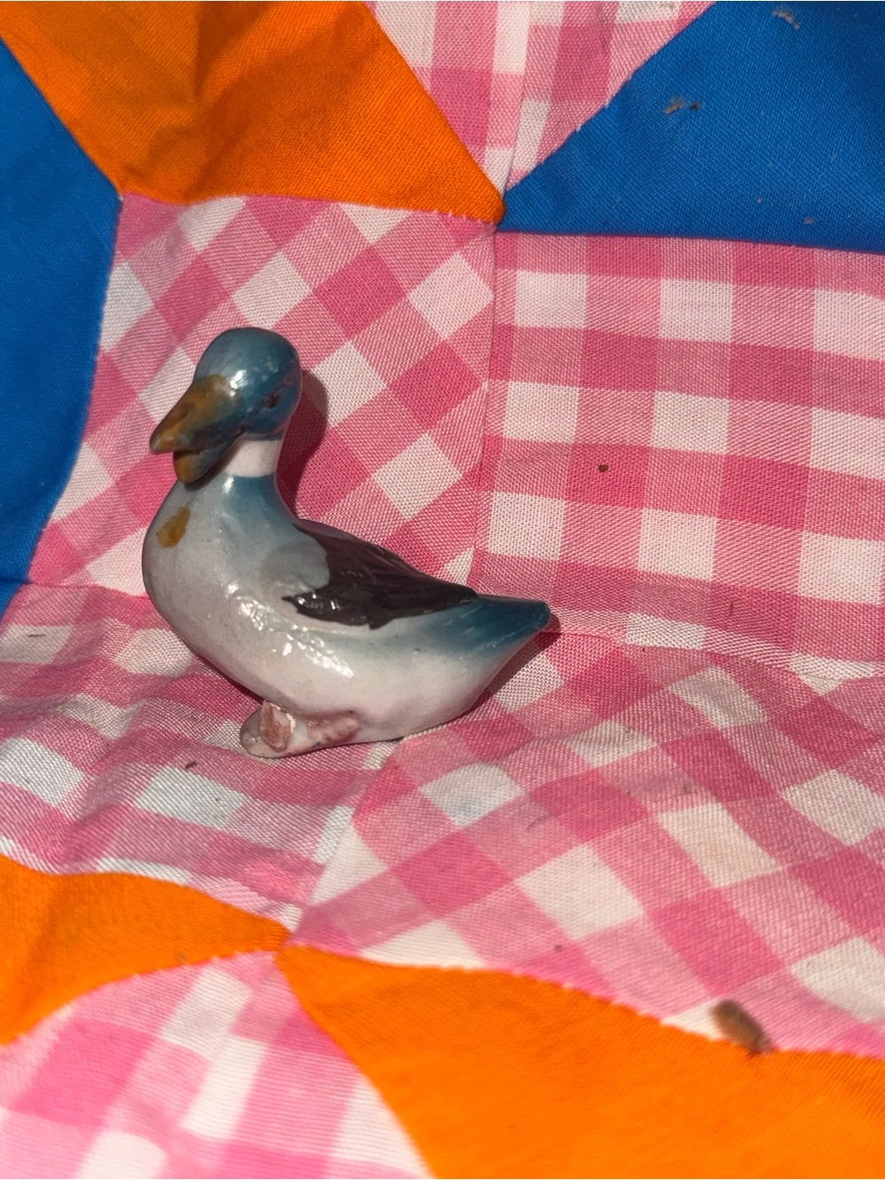 Blue and White Ceramic Duck Figurine - Decorative Bird Accent Made In Japan